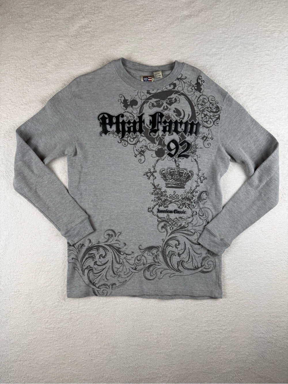 Vintage Y2K Phat Farm Thermal Knit Long Sleeve Shirt Affliction Style Mens Large